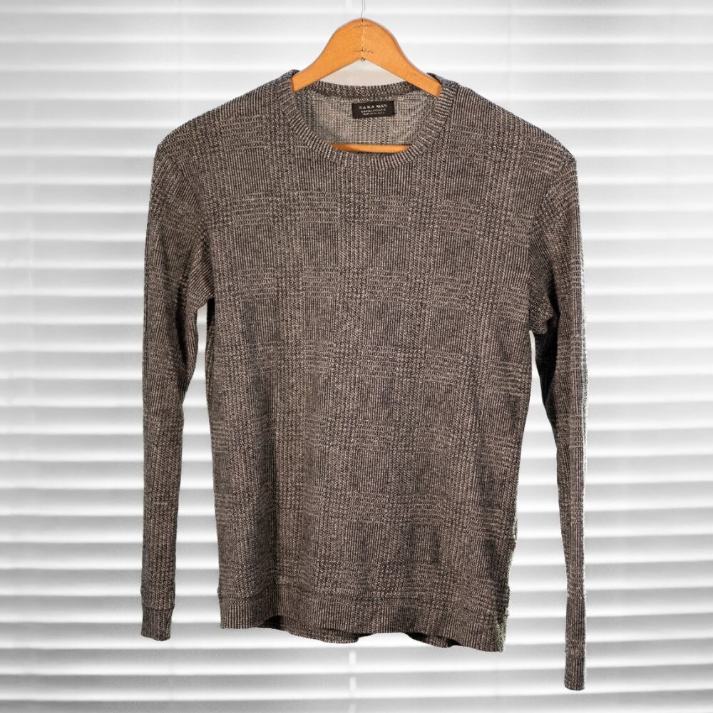 Zara Mens Textured Sweater Gray Plaid Size Medium